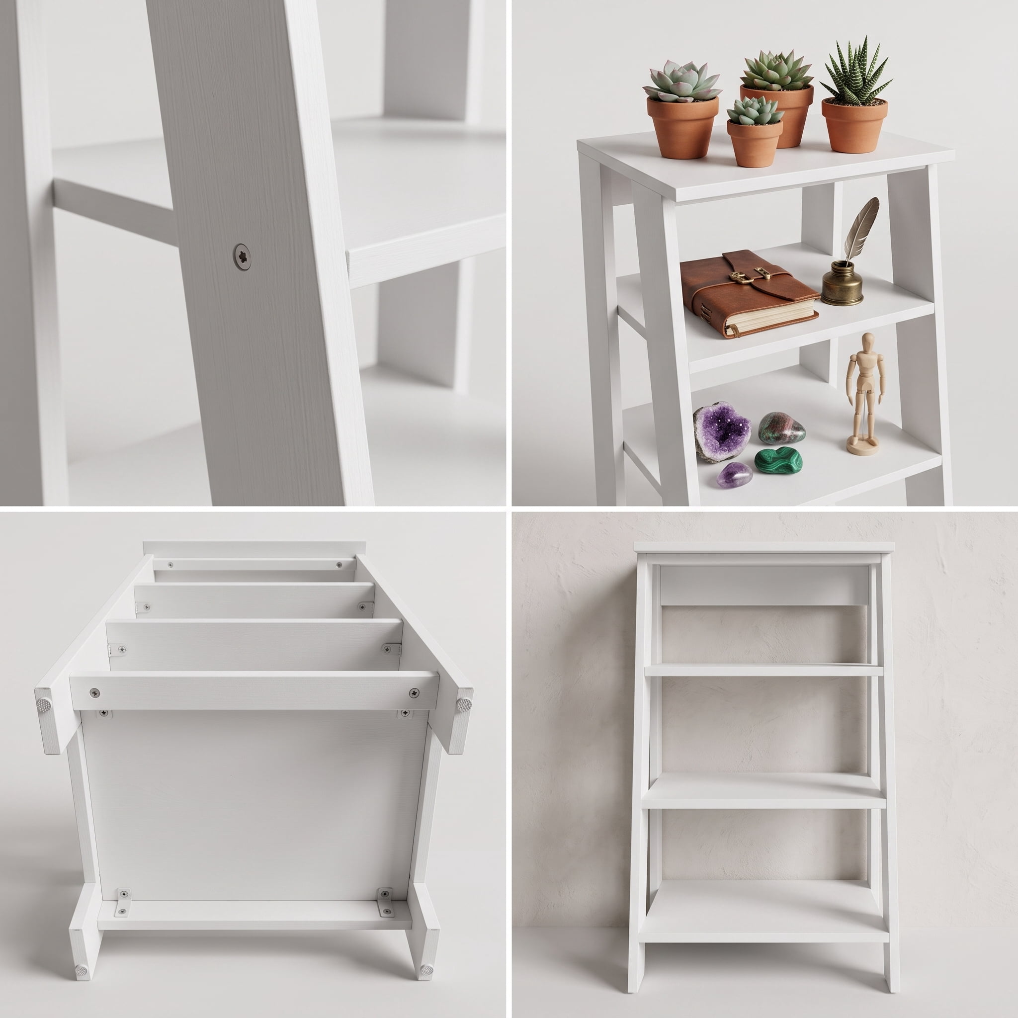 30" High 4-Tier Ladder Shelf Organizer for Bathroom, Side Table, Living Room, White