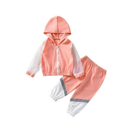 

Sunisery 2Pcs Toddler Baby Girls Casual Outfits Patchwork Mesh Long Sleeve Hoodie Zipper Jacket + Trousers Pants Set Pink 1-2 Years