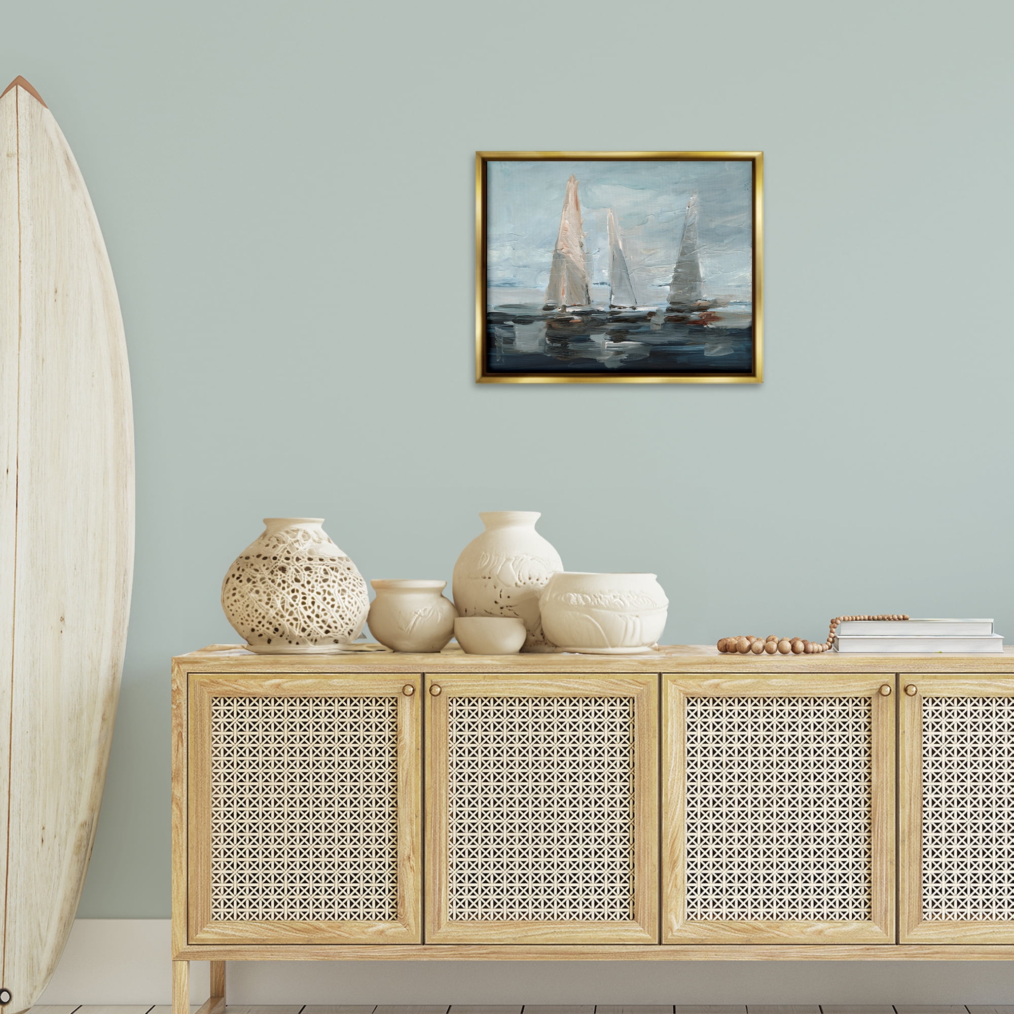 Stupell Industries Painterly Sailboat Trio Transportation Painting Gold Floater Framed Canvas Art Print Wall Art, 21 x 17