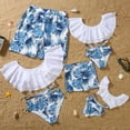 thumbnail image 2 of Xmarks Family Matching Swimsuits Mommy and Me Two Pieces Tropical Print Ruffled Bikini Set One Shoulder Bathing Suits/One Pieces Set Swimwear, Dad and Son Casual Swim Trunks, 2 of 9