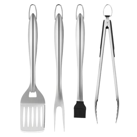 VEVOR Grilling Accessories, 4PCS BBQ Grill Tool Set, Heavy Duty Stainless Steel Barbecue Tools, Kitchen Utensils with Tong, Spatula, Fork, Brush, for Outdoor Grills, Gift for Father Men Husband