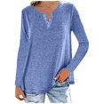 thumbnail image 1 of Blusa holgada de manga larga con cuello en V y botones de color liso informal para mujer Pompotops  gfhjh11873, 1 of 8