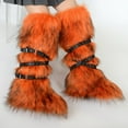 thumbnail image 4 of Women's Winter Warm Fluffy Faux Fur Knee High Snow Boots - Fashionable Cross Belt Buckle Boots, 4 of 5