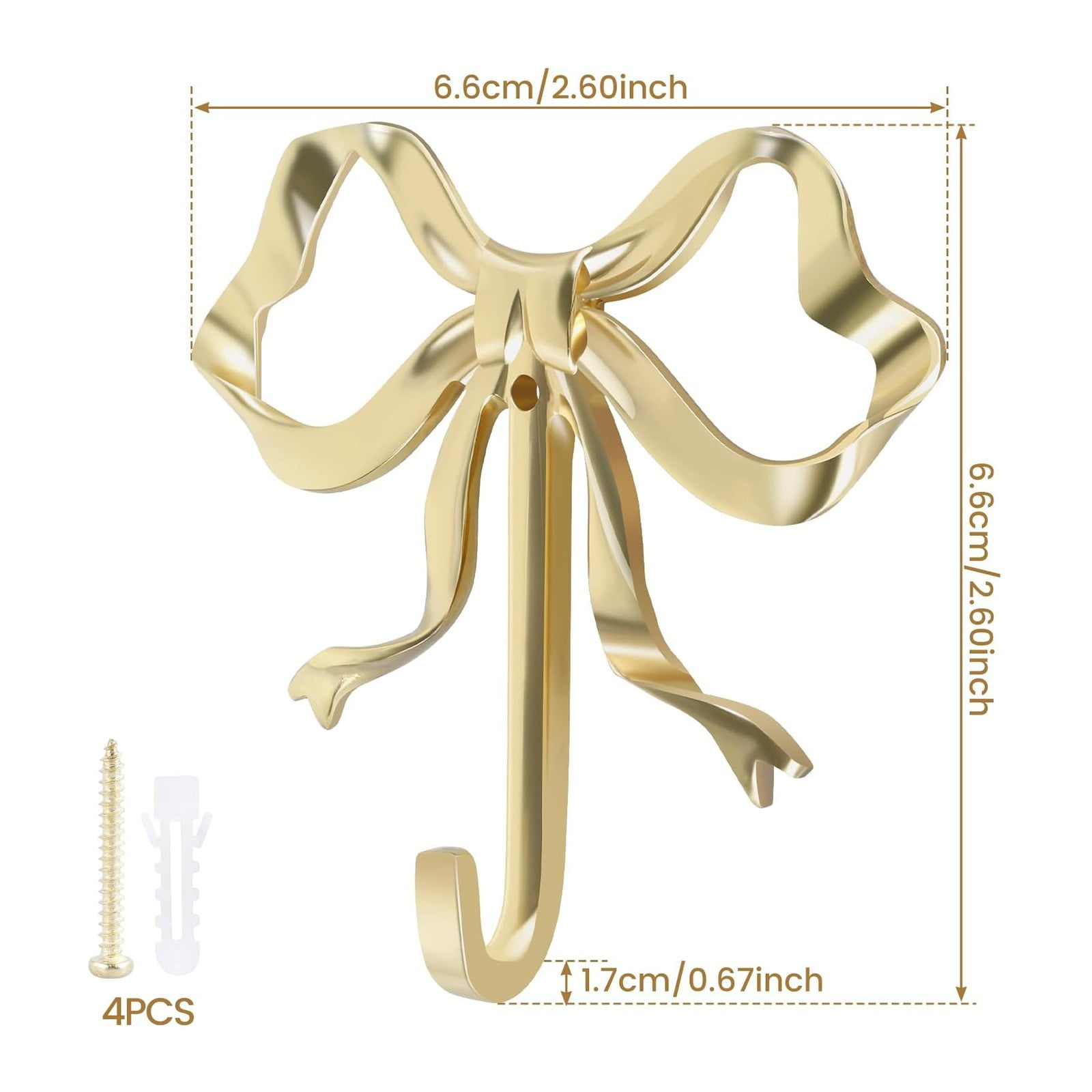 Command Hooks - Qyaukm 4-Pack Bow Shaped Hooks, Decorative Brass Wall Hooks for Towels, Hats, Bags, Keys, Bathroom Bedroom Living Room, Gold Bow Hangers S, 4X Brass Bow Hooks