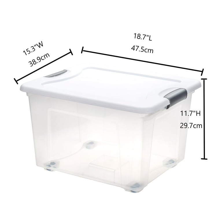 Fontal 35L Adult PP Plastic Clear Storage Box Containers with Wheels and Lid, Set of 4, Size: 18.7L x 15.31W x 11.69H Inches