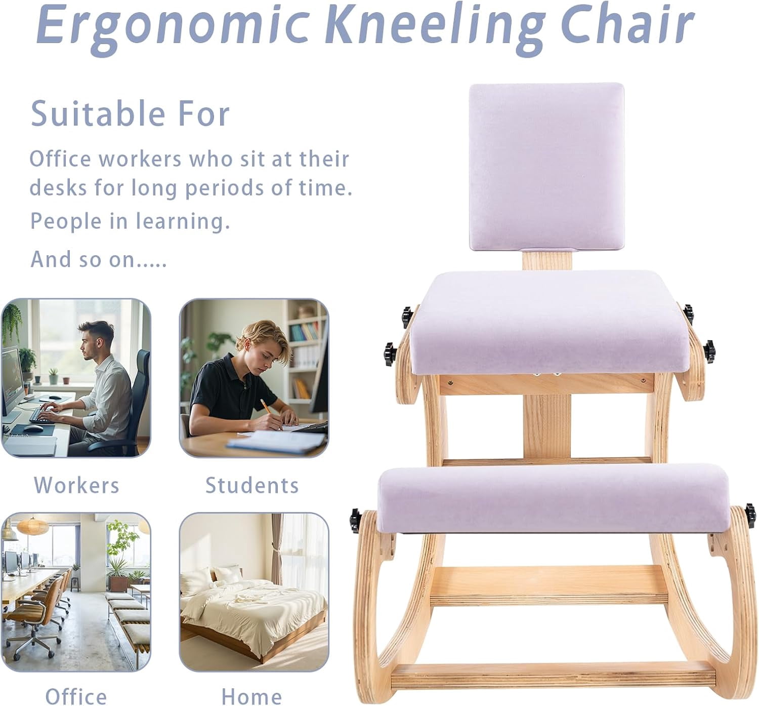 ANHDAH Ergonomic Kneeling Chair with Back Support Back Pain Relief for Oome, Office, Meditation, Study, and Cross-Legged Seating Purple