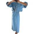 thumbnail image 3 of Women 2 Piece Skirt Sets Oversized Long Sleeve Top and Maxi Skirts Travel Vacation Set Blue S, 3 of 7