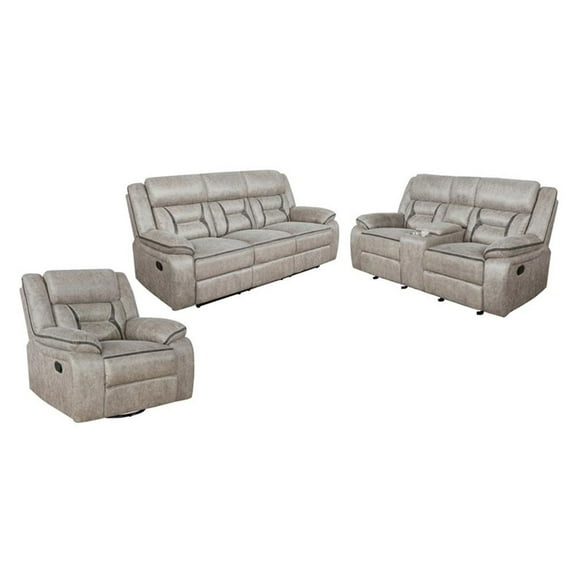 Pemberly Row 3-piece Faux Leather Upholstered Motion Living Room Set Beige
