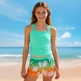 thumbnail image 2 of HCNTES Girls Swimsuits Two Piece Tankini Sets Ruffle Bathing Suit with Chest Pad Size 6-15 Years(Green,13-14 Y), 2 of 4