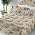 thumbnail image 3 of Ambesonne Floral Vintage Fitted & Flat Sheet with Shams 4 Pcs Set, Nostalgic Love Bloom, Queen, Beige Multicolor, 3 of 5