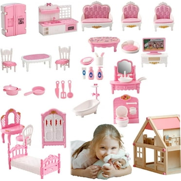 Dollhouse Furniture Set Accessories,Small Dollhouse Miniature Pretend Play Family Toys Gift,Toddler Boy Girl Kid 3Y  Mini Bedroom/Livingroom/Bathroom/Kitchen
