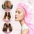 thumbnail image 7 of DODAMOUR Long Satin Bonnet for Women, Double Layer Silk Bonnet with Stretchy Band, Sleeping Cap with Button for Braids Curly Hair (Pink), 7 of 7