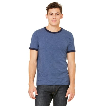 The Bella + Canvas Mens Jersey Short Sleeve Ringer T-Shirt - HTHR NVY/ MDNITE - XL
