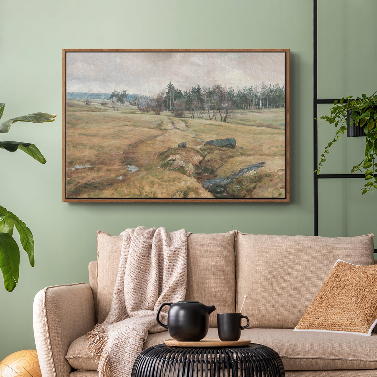 Vintage Landscape-CCCLXIV By Wexford Home Framed in Walnut Wood Gallery Wrapped Canvas 25 in. x 37 in.