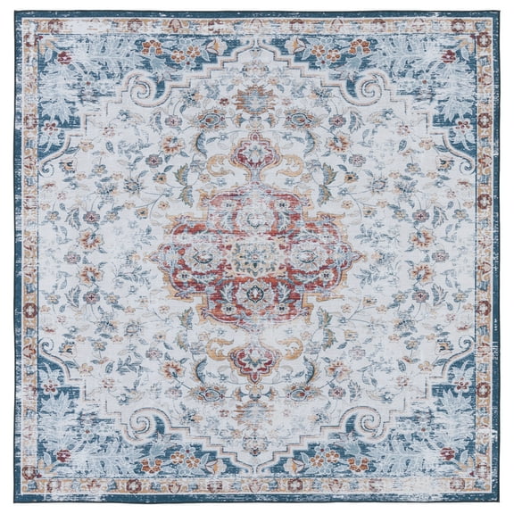 SAFAVIEH Tucson Soho Oriental Machine Washable Area Rug, Grey/Rust, 4' x 4' Square