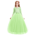 thumbnail image 3 of IBTOM CASTLE Little Big Girls Flower Vintage Floral Lace 3/4 Sleeves Floor Length Dress Wedding Party Evening Formal Pageant Dance Gown 7-8 Years Grass Green, 3 of 8
