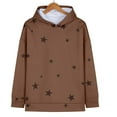 thumbnail image 3 of Women's Star Print Drawstring Hooded Sweatshirt with Pocket, Lightweight Oversized Long Sleeve Pullover Top, Casual Streetwear Fall Winter Comfort Wear, Aesthetic Soft Fleece Loungewear Khaki XXL, 3 of 8