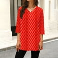 thumbnail image 2 of XPMWRP Women's Polka Dot V Neck Tunic Top 3/4 Sleeve Loose Fit Casual Blouse Flowy Longline Shirt for Daily Wear Red M, 2 of 6