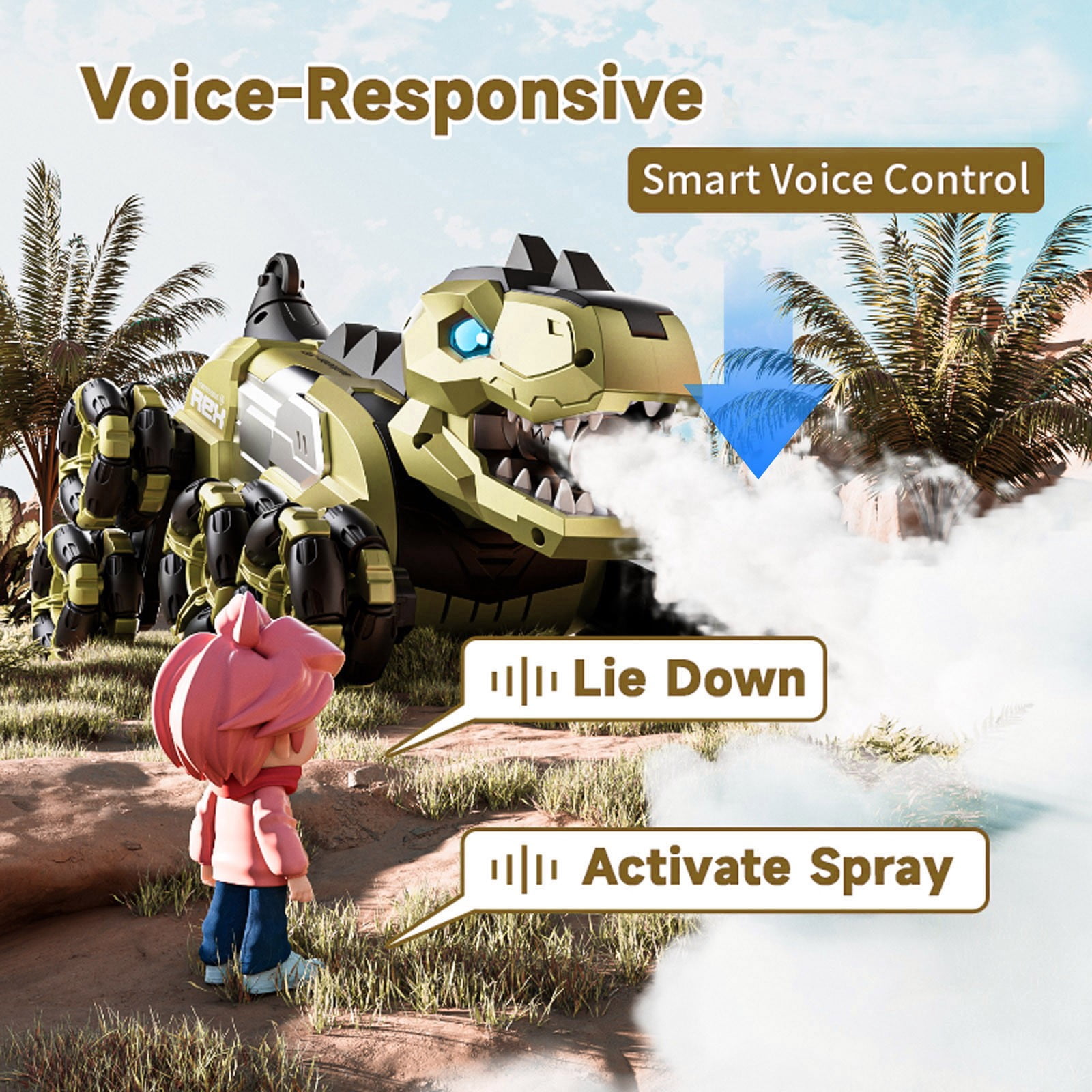 Dinosaur Remote Control Car Eight Wheel Sound Controlled Toy With Realistic Spray Function High Capacity Battery Motion Sensor Control For Indoor And Outdoor Upgrade Gesture Control Stunt Car Fast