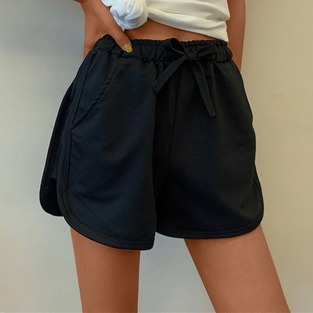 

AXXD Pajama Shorts High Waist Elastic Waist Solid Shorts for Teen Girls Black 4