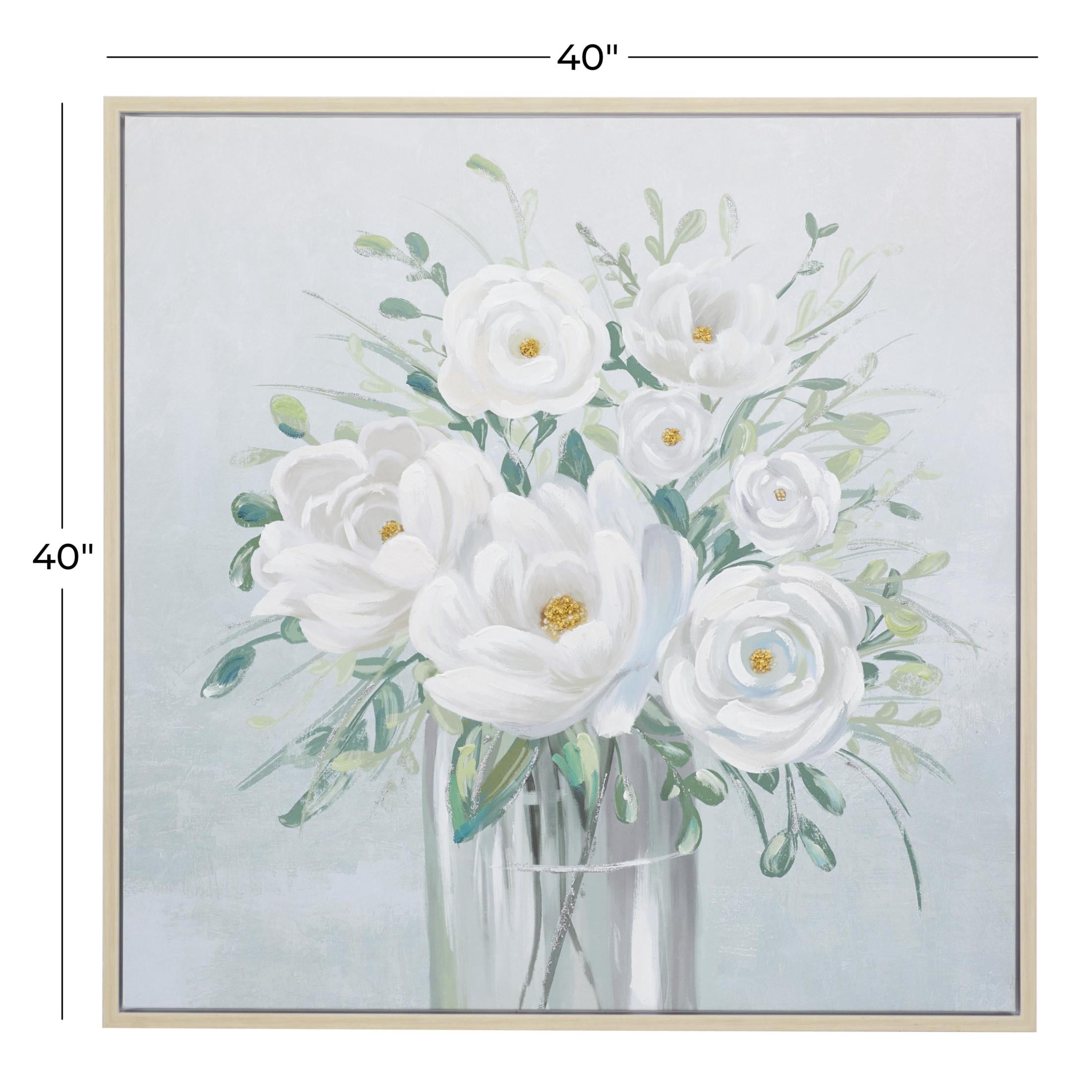 40" x 40" Bouquet Floral Framed Wall Art with Tan Frame, by DecMode