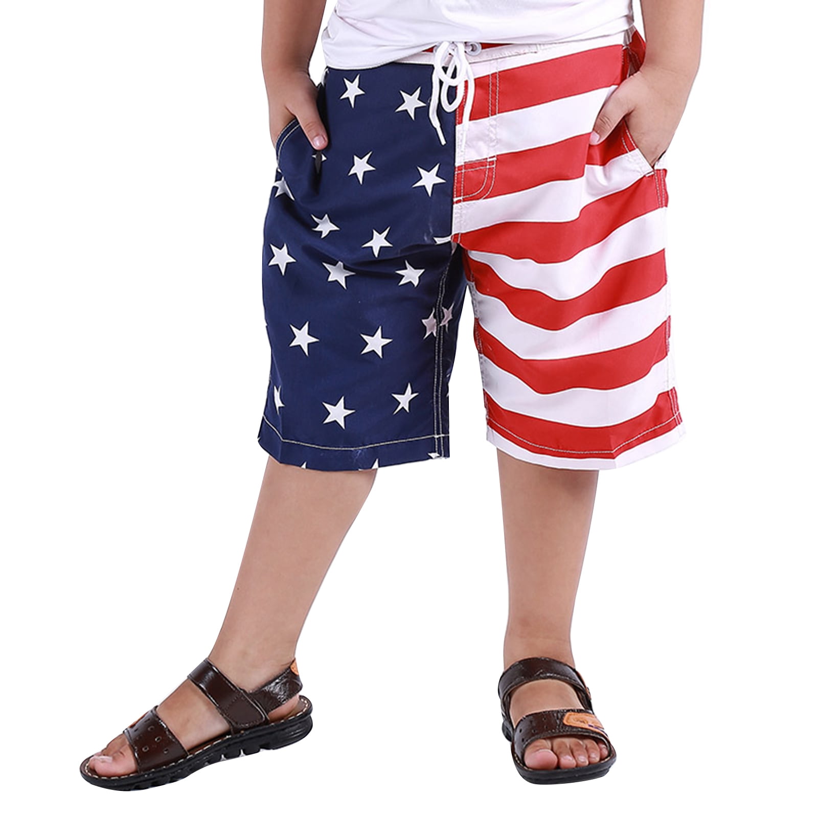 Boys Summer USA Flag Star and Stripe Patterns Sportwear Beach Shorts