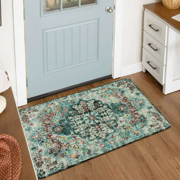 Wonnitar 2'X3' Small Boho Tribal Rugs for Entryway,Soft Kitchen Rugs Non Slip Washable Rugs,2X3ft Modern Foldable Door Mat Indoor Entrance Low-Pile Throw Rug for Bedroom Bathroom