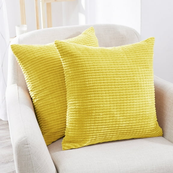 Deconovo Light Yellow Pillow Cover Cushion Covers Case Plush Corduroy Pillow Case for Couch Sofa Bed 22 x 22 inch Pack of 2