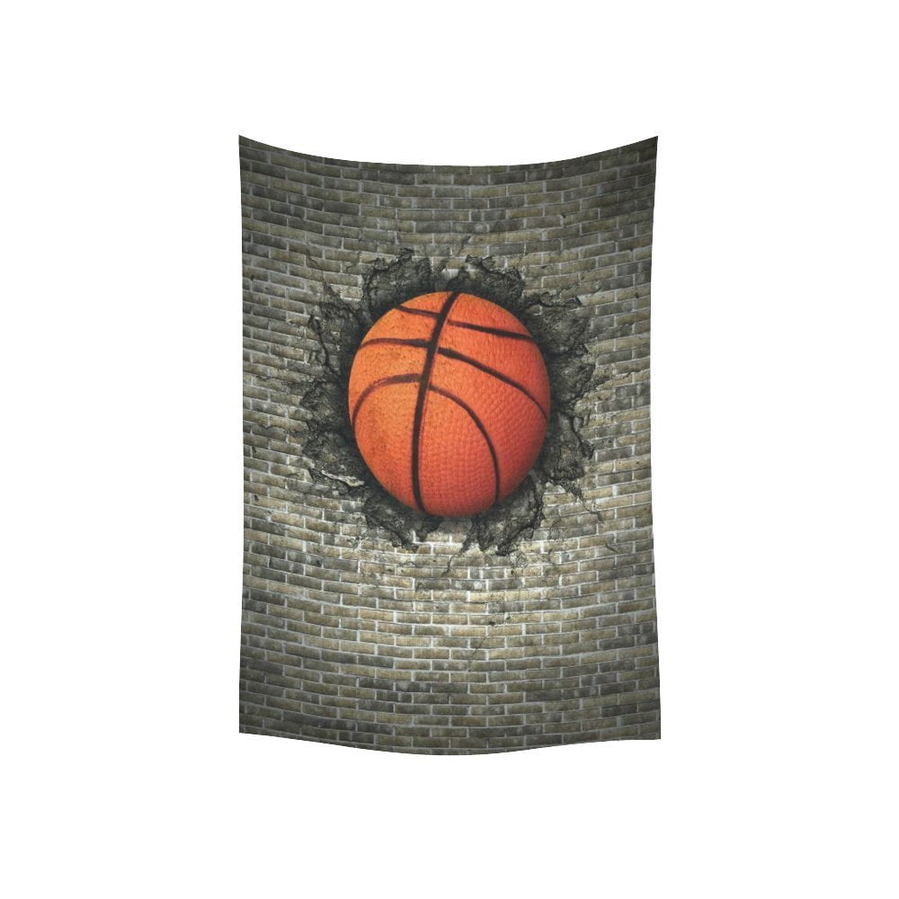 PHFZK Sport Wall Art Home Decor, Funny Basketball in Brick Wall