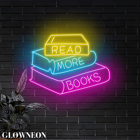 Glowneon Read More Books Led Sign, Book Store Sign, Reading Book Sign