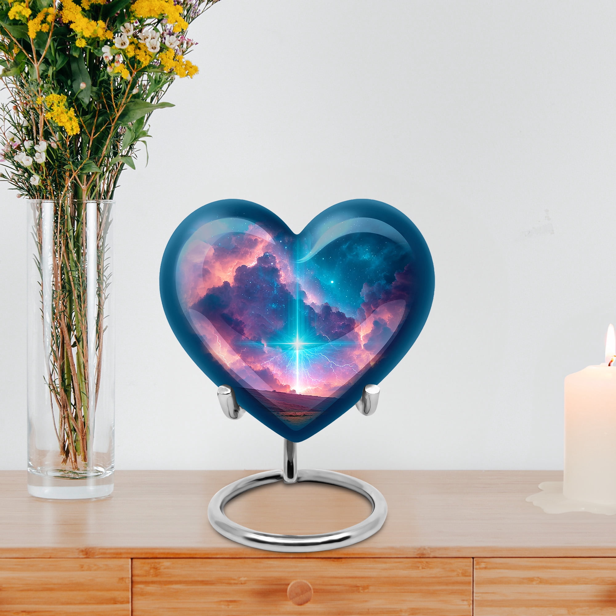 MUKTIVE Cross Tiny Urn for Ashes for Women, Mini Navy Blue Funeral Urns for Human Ashes Adult Man, Keepsake Heart Shape Cremation Urn for Mom and Son, Decorative Burial Urns for Human, 3 Inch