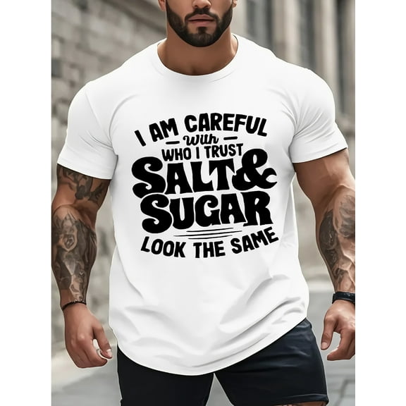 Men's "I Am Careful with Who I Trust" Graphic Cotton T-Shirt - White Casual Summer Round Neck Short Sleeve Tee, Comfortable & Versatile Streetwear Gift for Men, PLUS SIZE