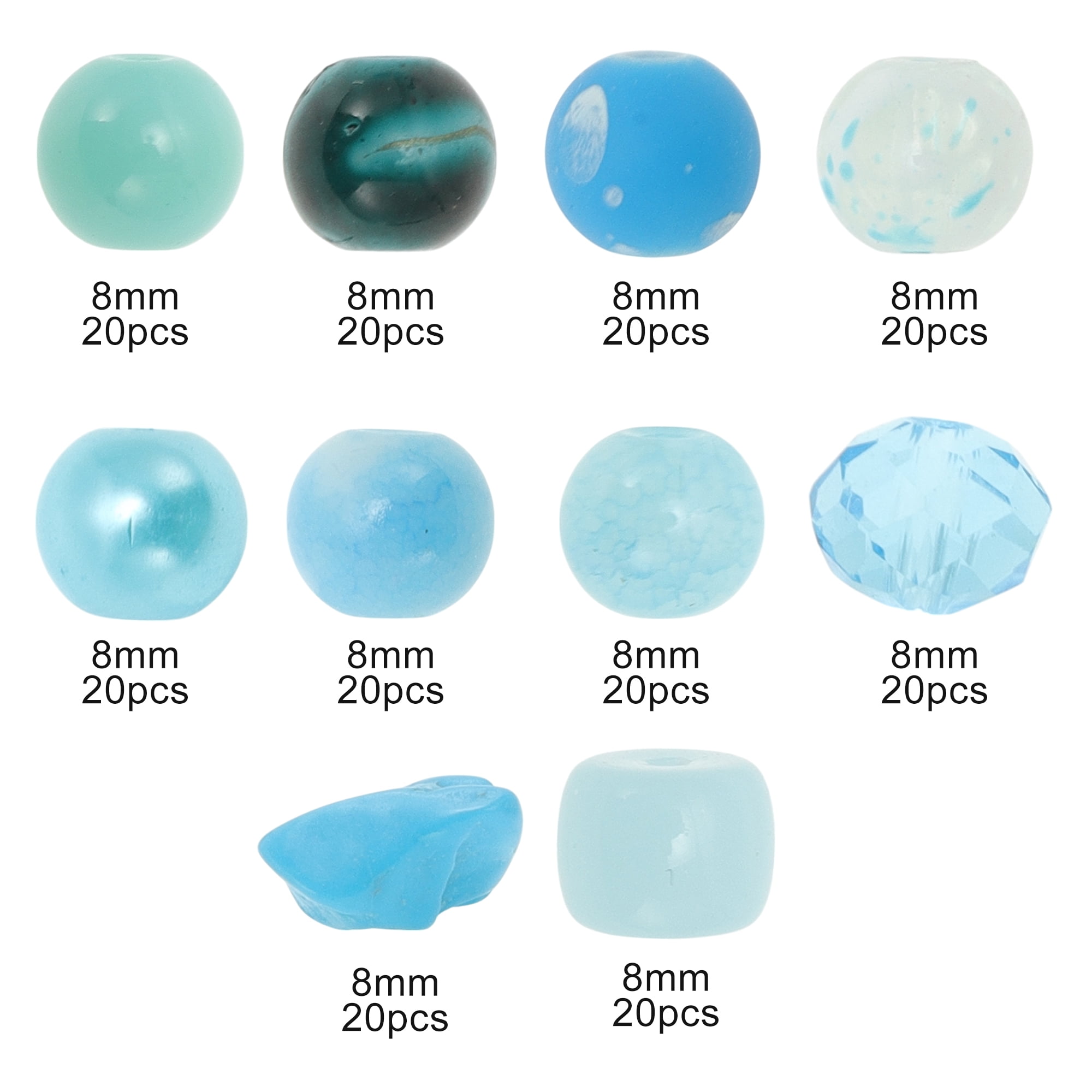 Unique Bargains 8mm Round Glass Beads for Bracelets, 200 Pcs for Jewelry Making Lake Blue