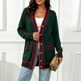 thumbnail image 2 of Tqcoqu Plus Size Button Front Cardigan for Women, Contrast Trim Loose Fit Long Sleeve Knit V Neck Sweater Coat with Pockets, 2 of 6