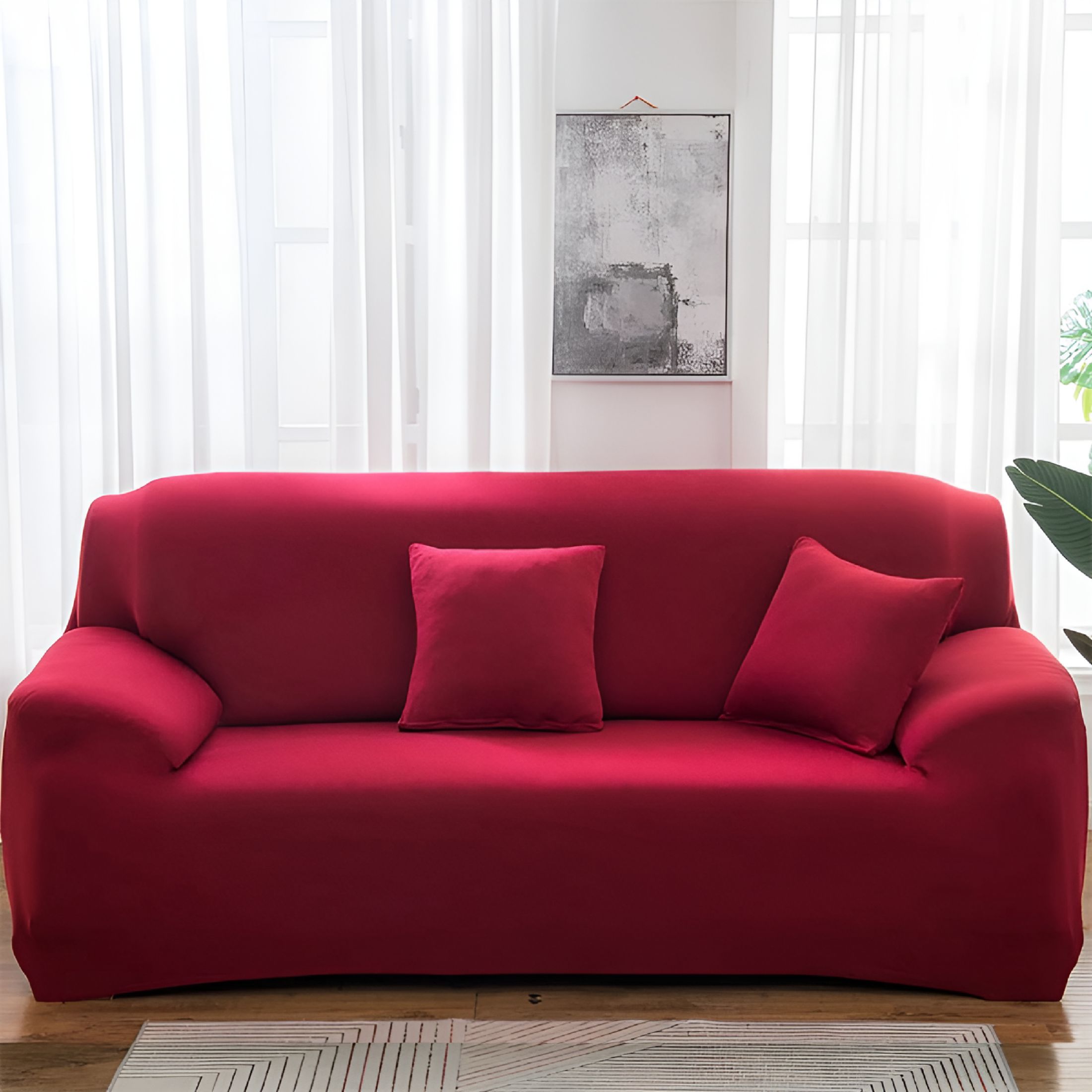 AUQ 2026 New Couch Cover for Living Room,2 Seater Stretch Furniture Protector,Dust-Proof Loveseat Cover - Elastic Fit,Machine Washable,Pet Friendly Home Decor （Dark Red）