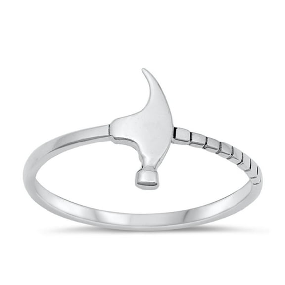 Classic Hammer Ring .925 Sterling Silver Mallet Tool Band Jewelry Female Male Unisex Size 5