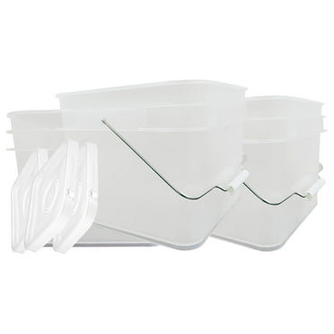 Jiowenm 2 Gallon Food Grade Plastic Square Clear Bucket Pail with lid Container (Pack of 3) Made in USA- BPA