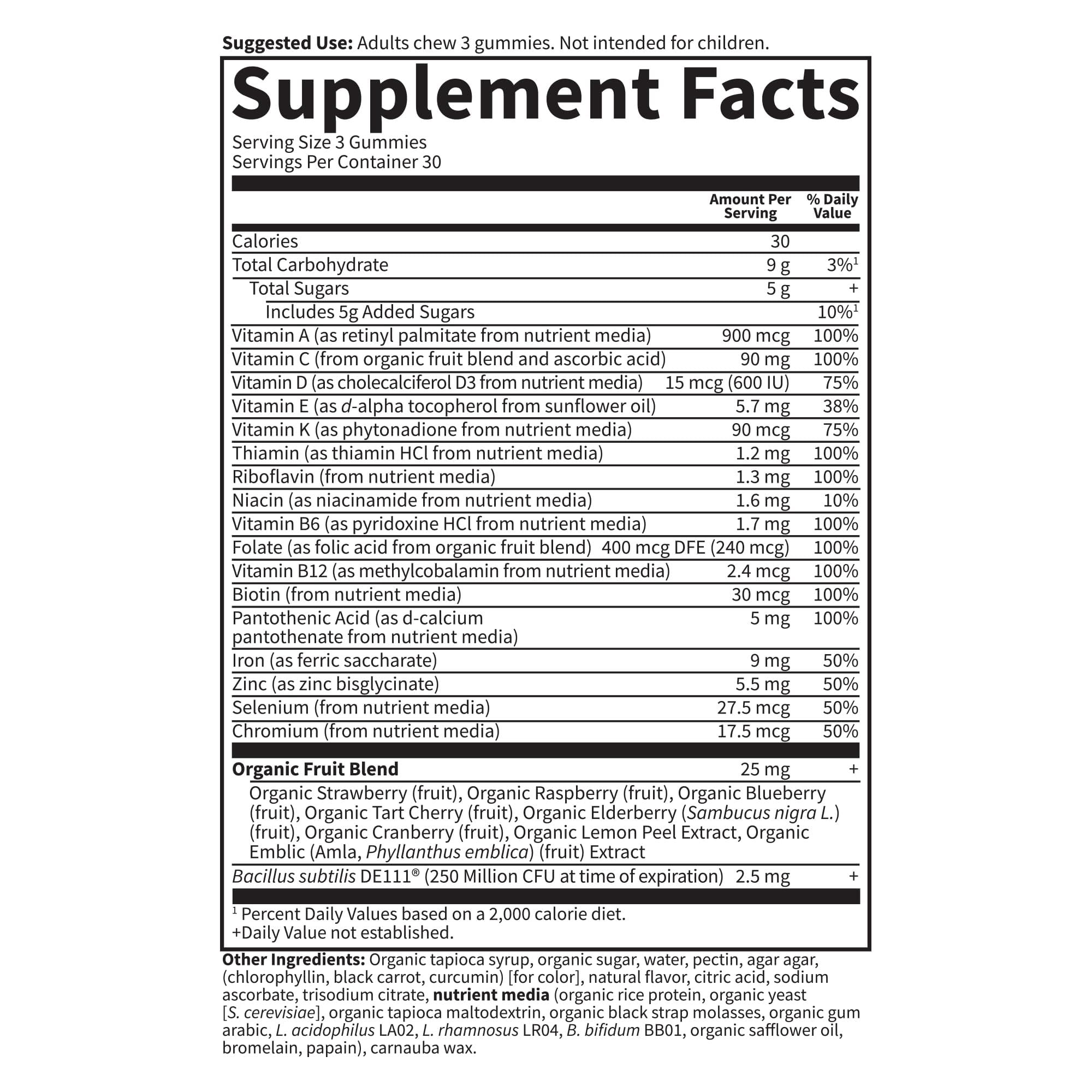 Women’s Multivitamin Gummy with Iron: Folate, Biotin, D3 & B12 for Hair, Skin & Nails + Probiotics for Immune Health & Digestion, Vitamin Code, Non-GMO, Gluten-Free, 90 Cherry Gummies, 30 Day Supply