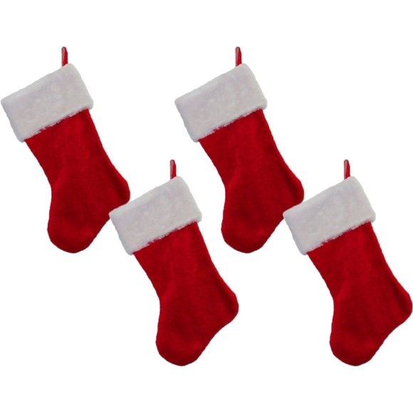 Classic Christmas Holiday Stockings Red & White Plush 18" Set of 4