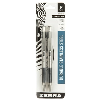 Zebra Pen F-301 ballpoint stainless steel retractable pen, 0.7mm, black ink, 2-pack