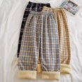 thumbnail image 3 of Pantalones a cuadros de cachemir con forro polar para otoño e invierno, pantalones anchos para mujer, pantalones casuales de estudiante de estilo coreano rectos y cálidos de cintura alta, 3 of 5