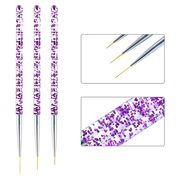 3pcs Acrylic French Stripe Nail Art Liner Brush Set 3D Tips Manicure Ultra- thin Line Drawing Pen UV Gel Brushes Painting Tools 