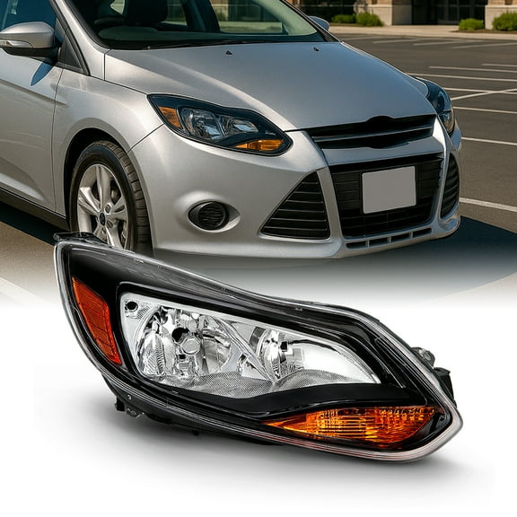 AKKON - Fits 2012 2013 2014 Ford Focus 4Door Sedan Hatchback [Halogen Type] Black Trim Headlight Passenger Right Replacement