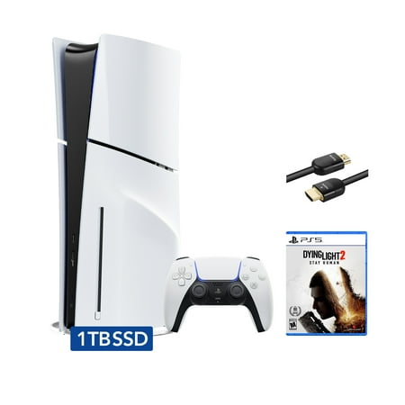 PlayStation 5 Slim Disc Edition Bundle with Dying Light 2 Stay Human and Mytrix 8K HDMI2.1 Cable - PS5, White