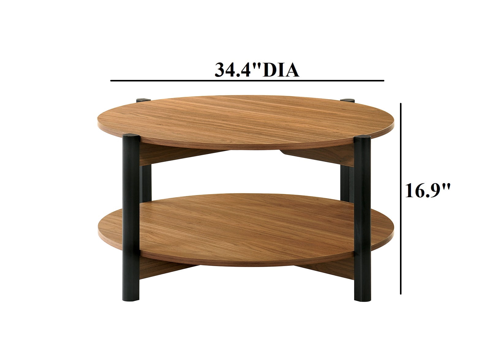 Walnut Finish Coffee Table 1pc Open Shelf Round Top Transitional Living Room Furniture