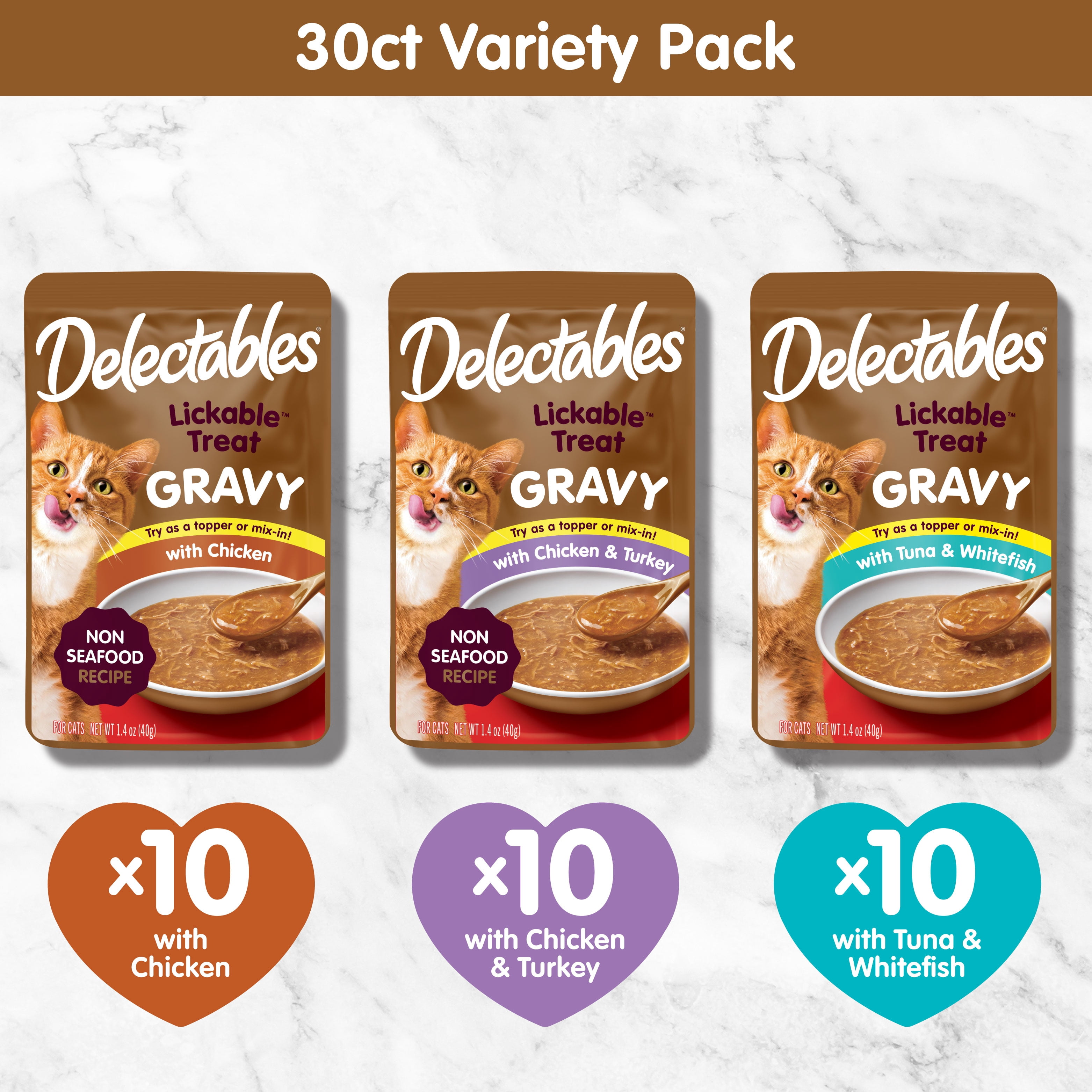 Delectables Gravy Variety Pack Lickable Cat Treats, 1.4-oz pouch, 30 count