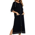 thumbnail image 6 of WREESH Womens Long Nightgowns Cotton Pajamas Crewneck Sleepwear Zip-Up Pajamas Loungewear Black, 6 of 6