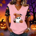 thumbnail image 2 of Qwertyu Womens Halloween Shirts Plus Size Funny Ghost Print Short Sleeve V Neck Halloween T-Shirts Casual Loose Cute Halloween Tee Tops Pink L, 2 of 4
