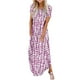 thumbnail image 2 of ICHUANYI Clearance Women's Dresses Summer Casual Rounk Neck Short Sleeve Pockets Printing Long Dress(Purple, M) ICHUANYI WER2023081400475, 2 of 5