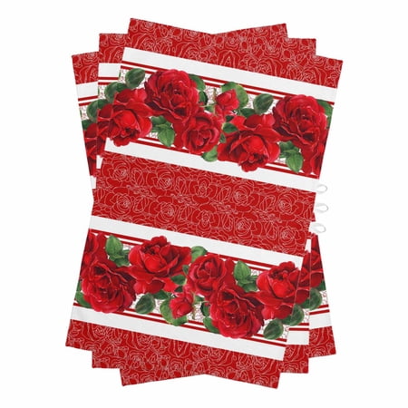 Red Roses Kitchen Towels Set of 3 Water Absorbent Dish Towel Valentine s Day Romantic Flowers Green Leaf Stripes Decorative Hand Towels - Quick Drying Cloth for Cooking Baking 18x28 Inch